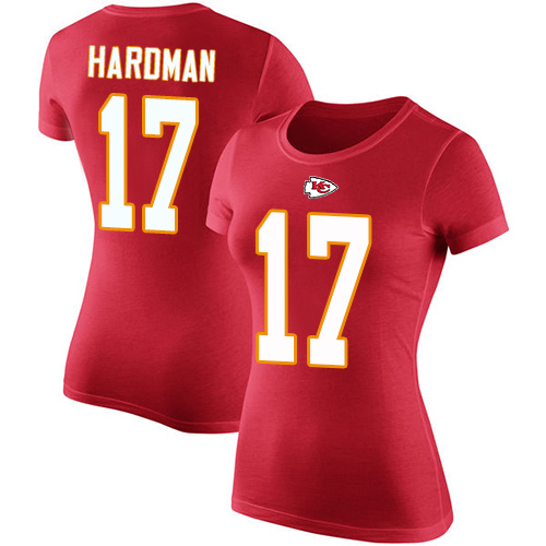 Women Football Kansas City Chiefs #17 Hardman Mecole Red Rush Pride Name and Number T-Shirt